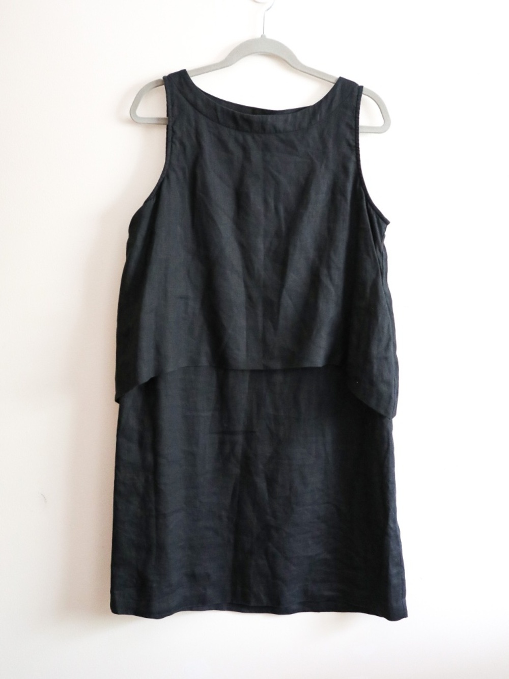 Womens PureJill Tiered Linen Knee Length Dress Black M